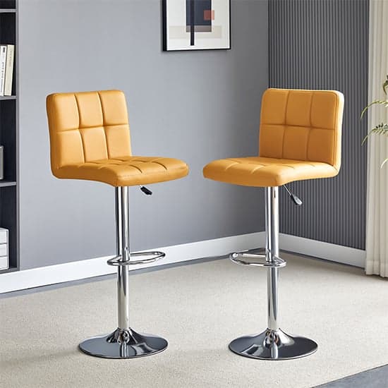 Coco Curry Faux Leather Bar Stools With Chrome Base In Pair_1
