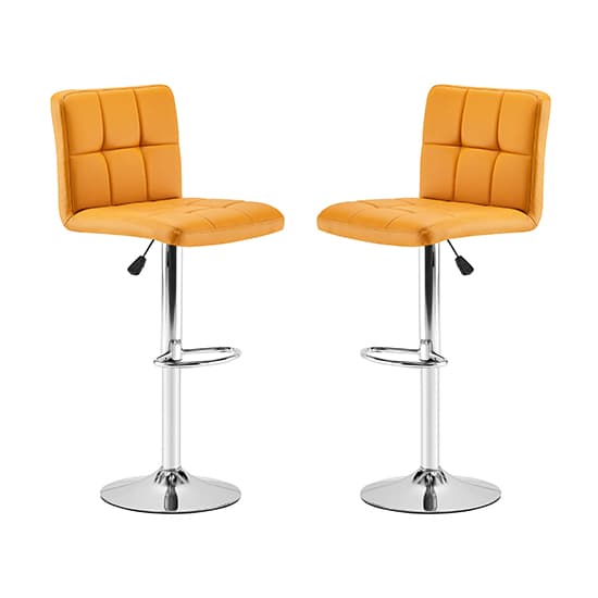 Coco Curry Faux Leather Bar Stools With Chrome Base In Pair_3