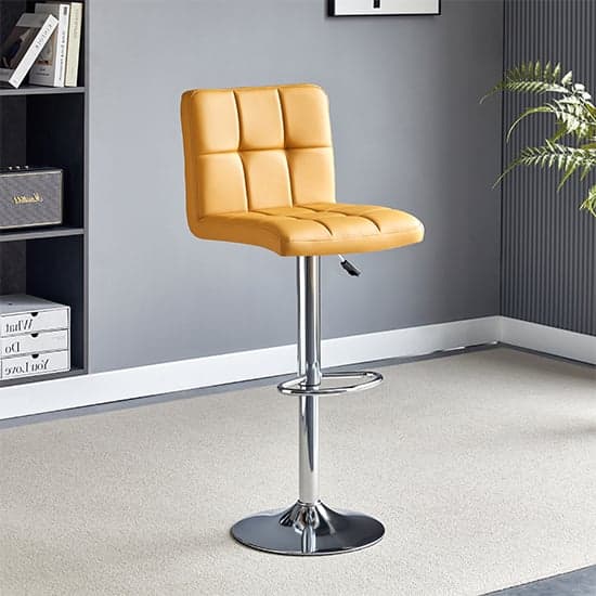 Coco Faux Leather Bar Stool In Curry With Chrome Base_1