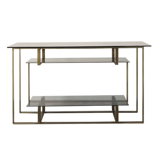 Cody Black Glass Console Table With Bronze Metal Frame_3