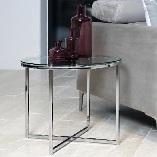 Coeur Clear Glass Side Table Round With Chrome Frame_1
