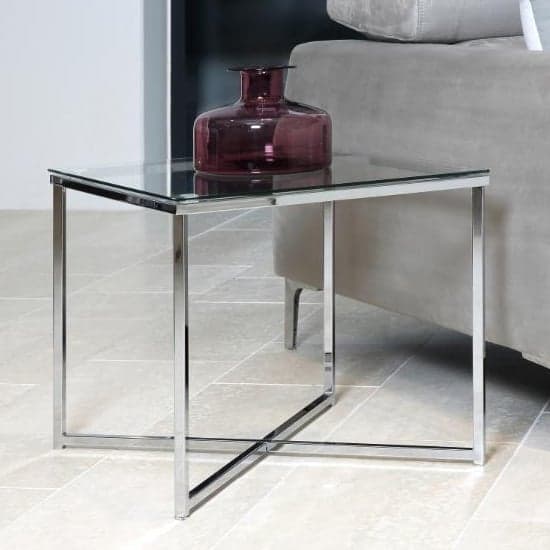Coeur Clear Glass Side Table Square With Chrome Frame_1
