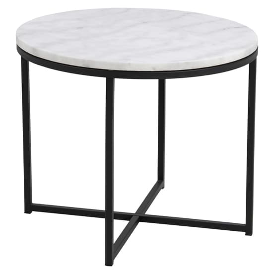 Coeur Round Marble Side Table In Guangxi White With Black Base_2