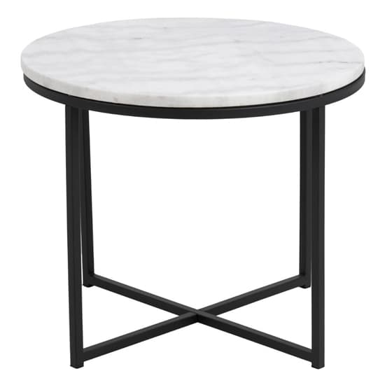 Coeur Round Marble Side Table In Guangxi White With Black Base_3