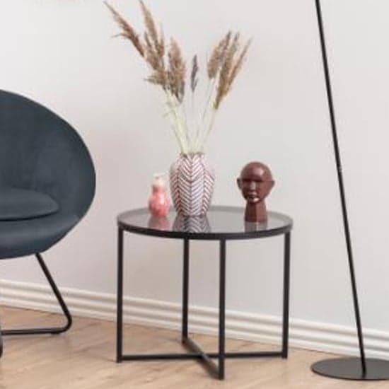 Coeur Smoked Glass Side Table Round With Black Frame_1