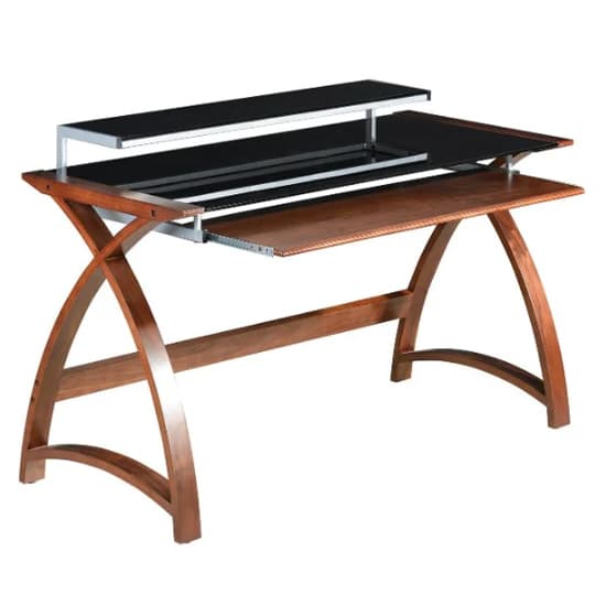 Cohen Curve Computer Desk Large In Black Glass Top And Walnut_2
