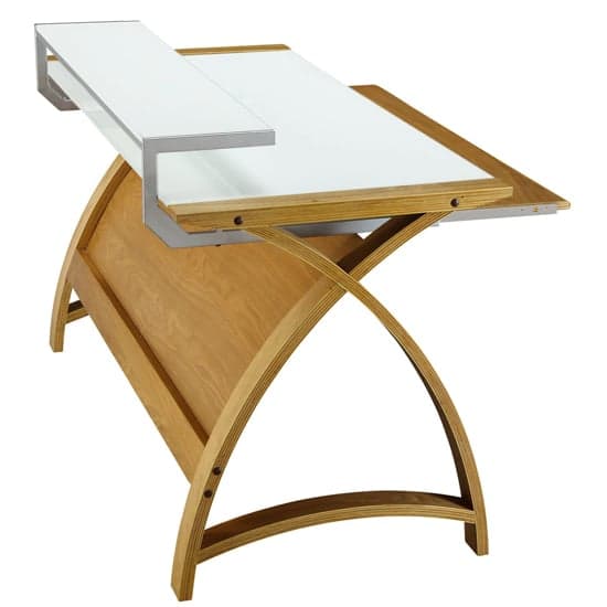 Cohen Curve Computer Desk Large In White Glass Top And Oak_2