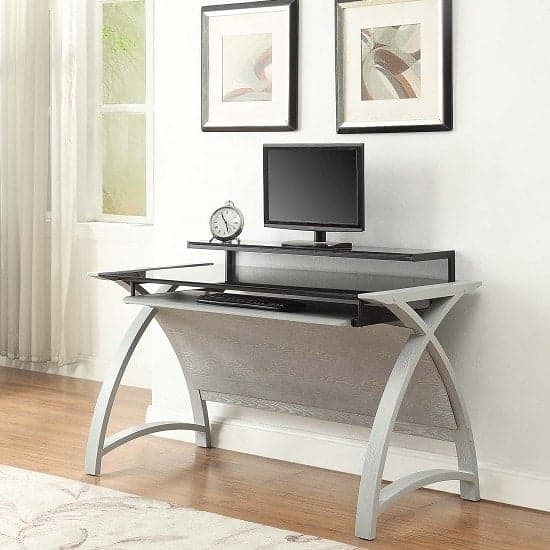 Cohen Curve Computer Desk In Black Glass And Grey Ash