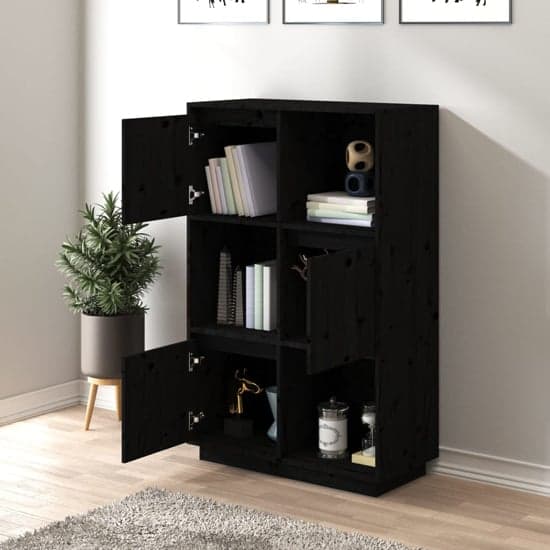 Colix Pine Wood Storage Cabinet With 3 Doors In Black_2