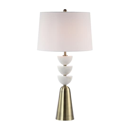 Cologne White Linen Shade Table Lamp With Antique Brass Metal Base_3