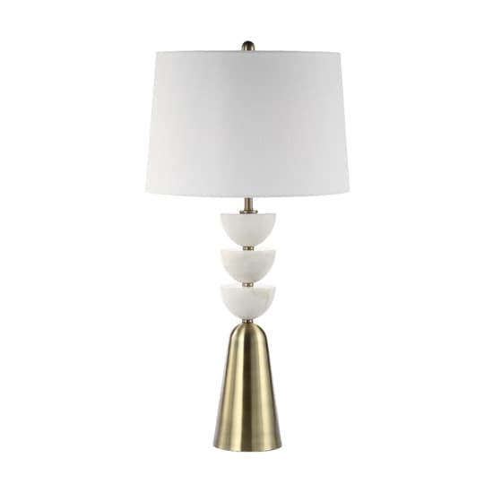 Cologne White Linen Shade Table Lamp With Antique Brass Metal Base_1