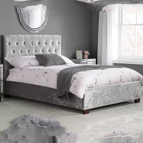 Colognes Fabric Double Bed In Steel Crushed Velvet_1