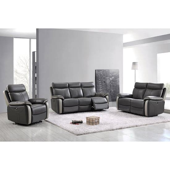 Colon Electric Leather 3+2 Sofa Set In Dual Tone Dark Grey_2