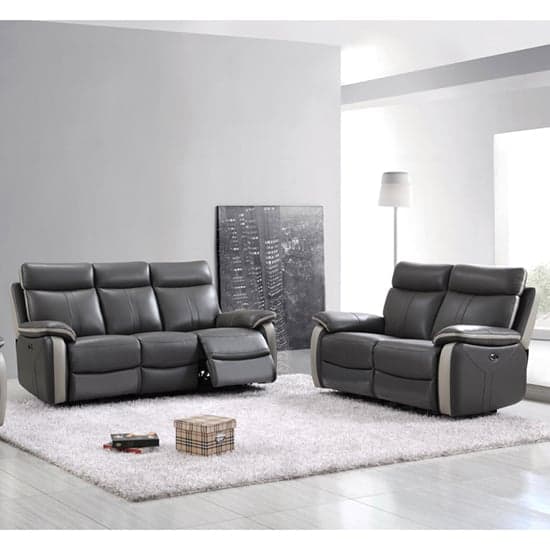 Colon Electric Leather 3+2 Sofa Set In Dual Tone Dark Grey_1