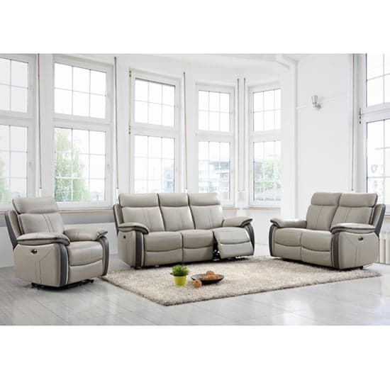 Colon Electric Leather 3+2 Sofa Set In Dual Tone Light Grey_2