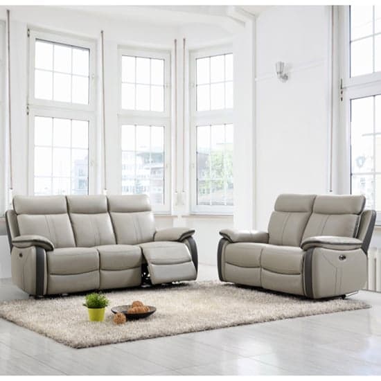 Colon Electric Leather 3+2 Sofa Set In Dual Tone Light Grey_1