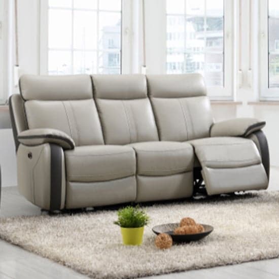 Colon Electric Leather 3 Seater Sofa In Dual Tone Light Grey_1