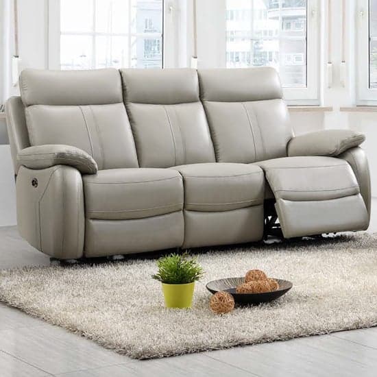 Colon Electric Leather 3 Seater Sofa In Light Grey_1