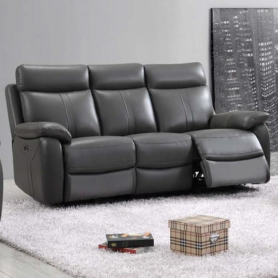 Colon Electric Leather Recliner 3 Seater Sofa In Dark Grey_1
