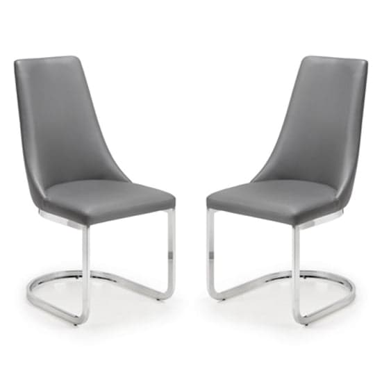 Caishen Grey Faux Leather Cantilever Dining Chair In Pair_1