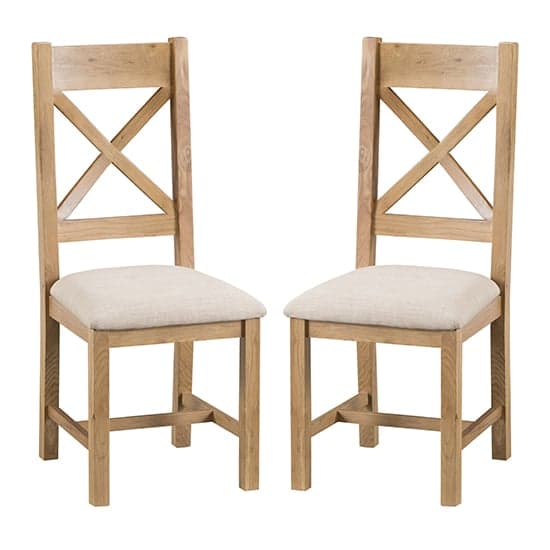 Concan Medium Oak Cross Back Fabric Seat Dining Chairs In Pair_1
