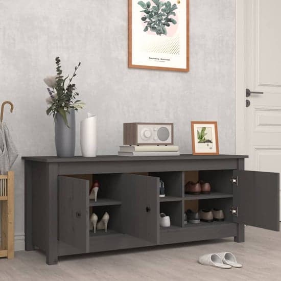 Concord Pinewood Shoe Storage Bench With 3 Doors In Grey_2