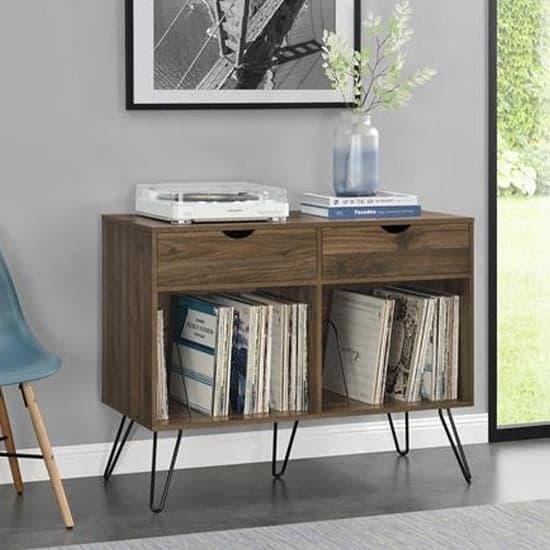 Cowes Turntable Bookcase In Walnut With 2 Drawers_2