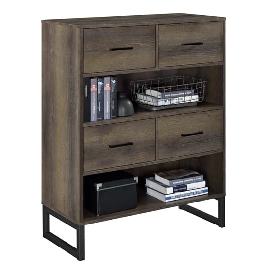 Condon Wooden Bookcase With 4 Fabric Bins In Brown_3