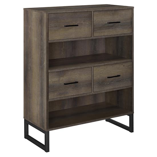 Condon Wooden Bookcase With 4 Fabric Bins In Brown_4