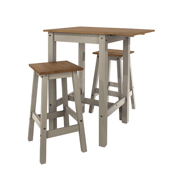 Consett Linea Drop Leaf Breakfast Table And 2 Stools In Grey_2
