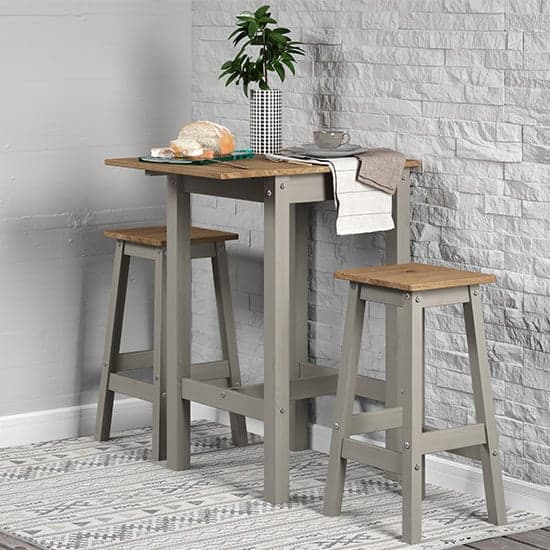 Consett Linea Drop Leaf Breakfast Table And 2 Stools In Grey_1