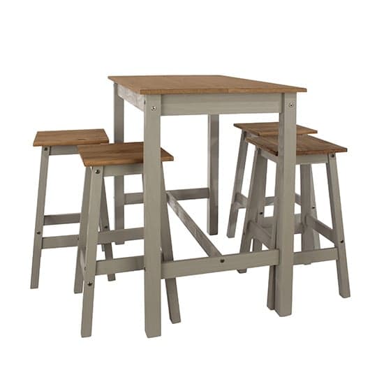 Consett Linea Wooden Breakfast Table And 4 High Stools In Grey_2
