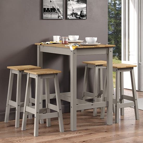 Consett Linea Wooden Breakfast Table And 4 High Stools In Grey_1