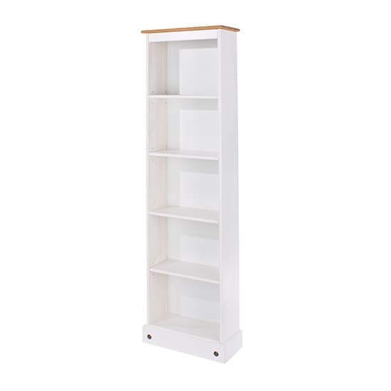 Consett Wooden Tall Narrow Bookcase In White Furniture in Fashion