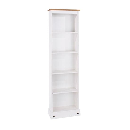 Consett Wooden Tall Narrow Bookcase In White_1
