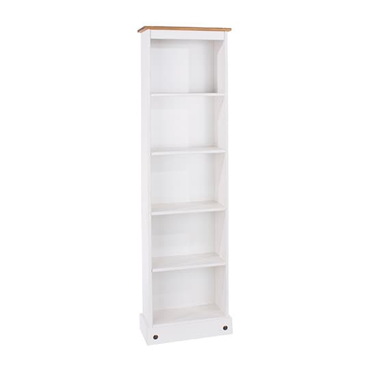 Consett Wooden Tall Narrow Bookcase In White Furniture in Fashion