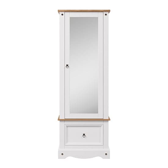 Consett Wooden Wardrobe With Mirrored Door And Drawer In White_1