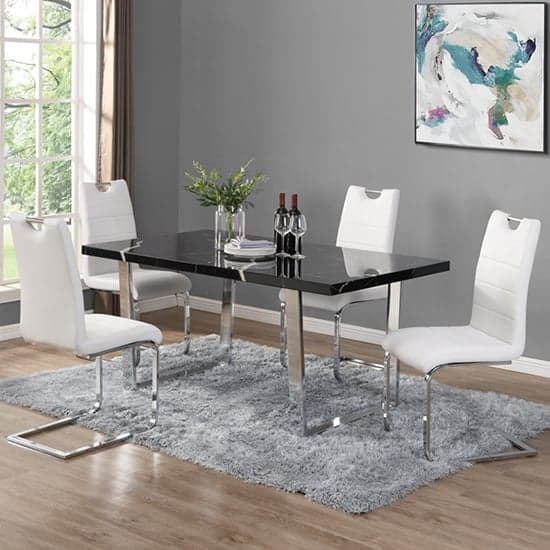 Constable Milano Marble Effect Dining Table 6 Petra White Chair_1