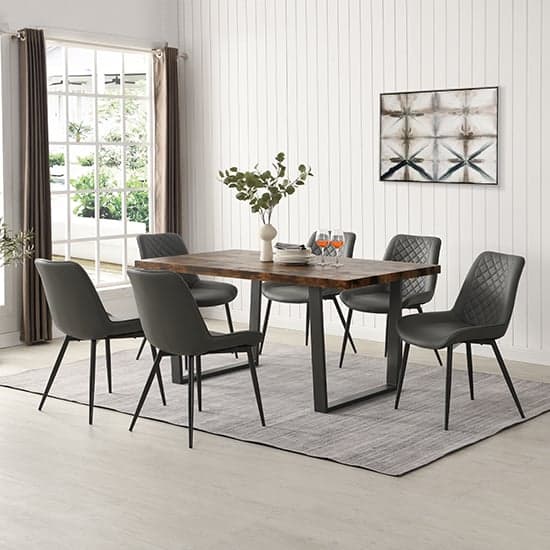 Constable Rustic Oak Wooden Dining Table With 6 Grey Chairs_1