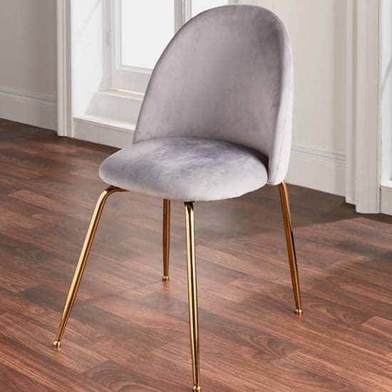 Coonan Grey Velvet Dining Chairs With Gold Legs In Pair_2