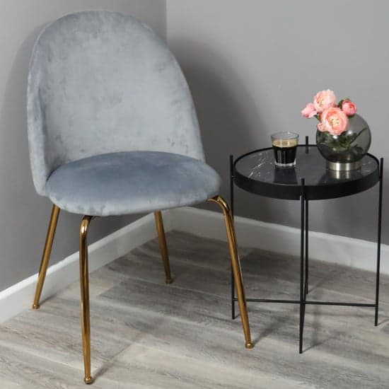 Coonan Grey Velvet Dining Chairs With Gold Legs In Pair_3