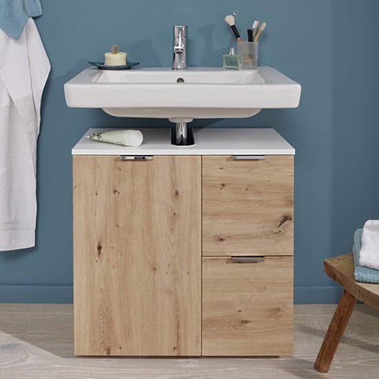 Coone Vanity Unit In White High Gloss And Knotty Oak_2