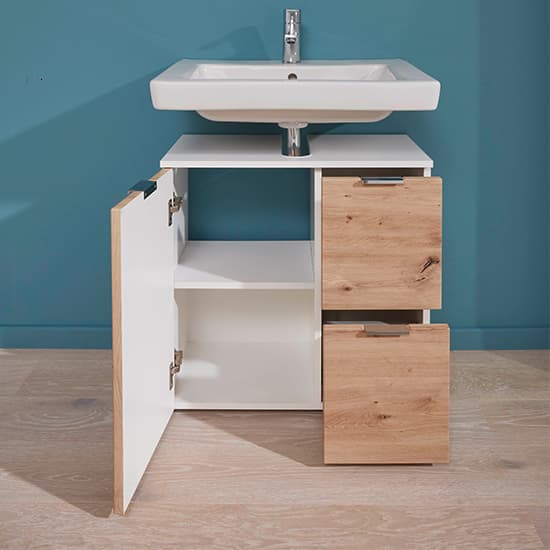 Coone Vanity Unit In White High Gloss And Knotty Oak_3