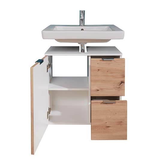 Coone Vanity Unit In White High Gloss And Knotty Oak_6