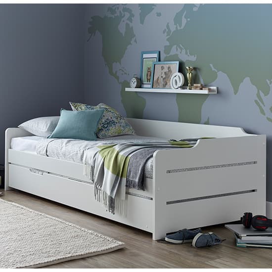 Copella Wooden Single Guest Day Bed With Trundle In White