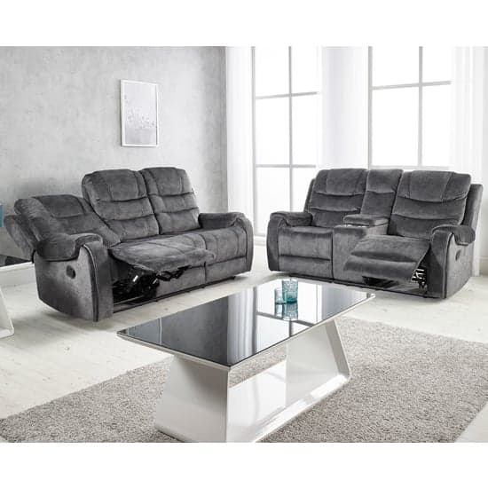 Cora Velvet Recliner 2 + 3 Seater Sofa Set In Dark Grey_2