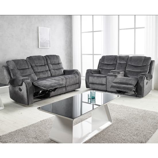 Cora Velvet Recliner 2 + 3 Seater Sofa Set In Dark Grey_3