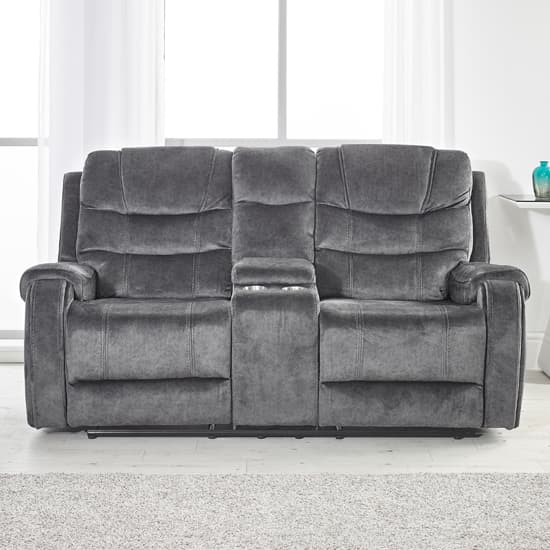 Cora Velvet Recliner 2 Seater Sofa In Dark Grey_1