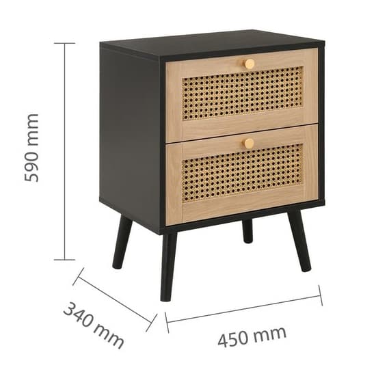 Coralie Wooden Bedside Cabinet With 2 Drawers In Black_7