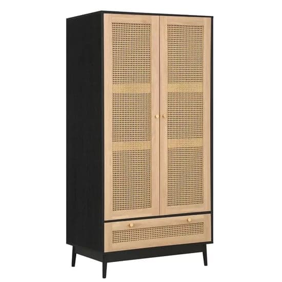 Coralie Wooden Wardrobe With 2 Doors And 1 Drawer In Black_2
